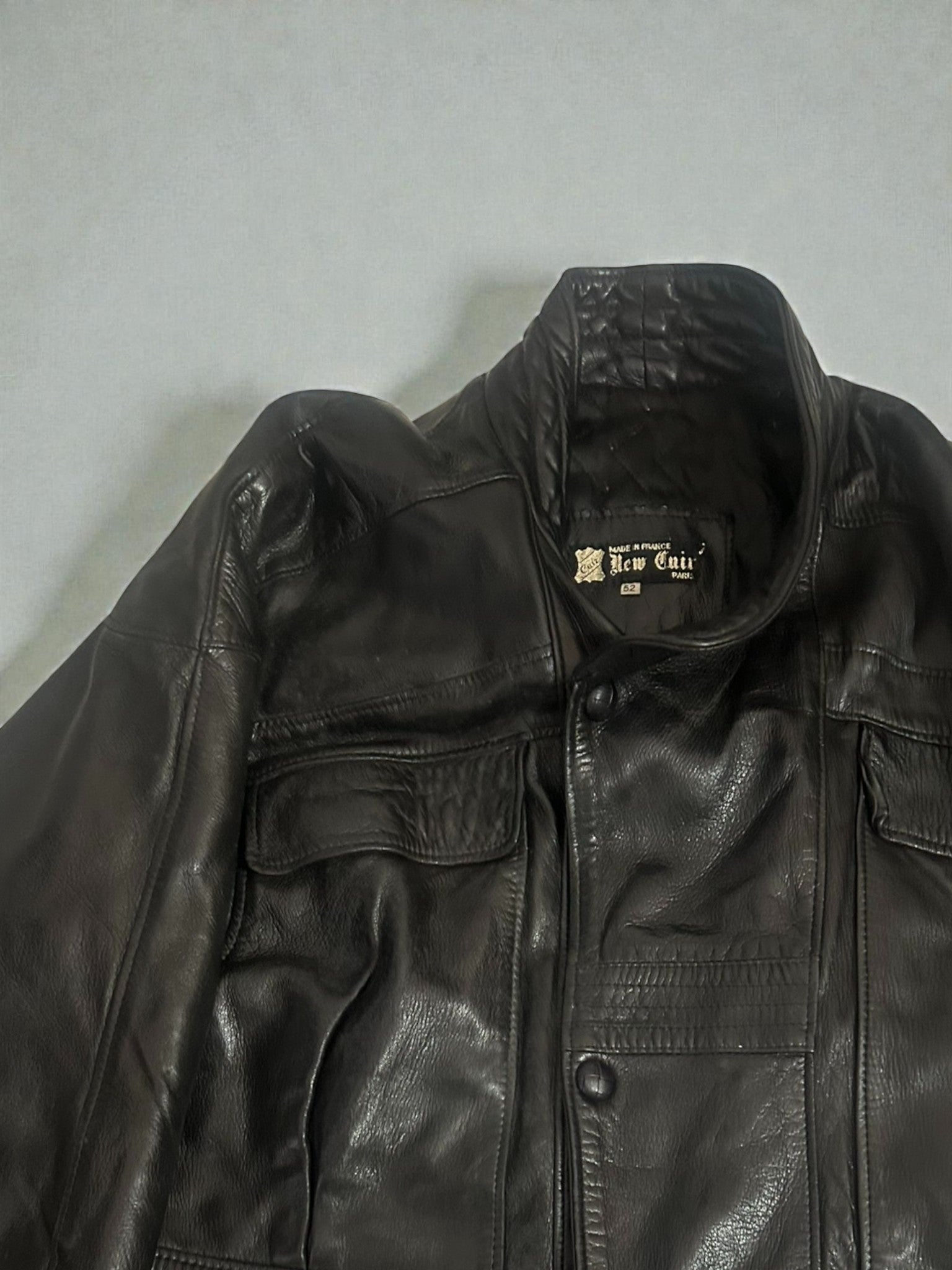 Giubbotto Vintage in Vera Pelle Nero – Taglia IT XL (52)