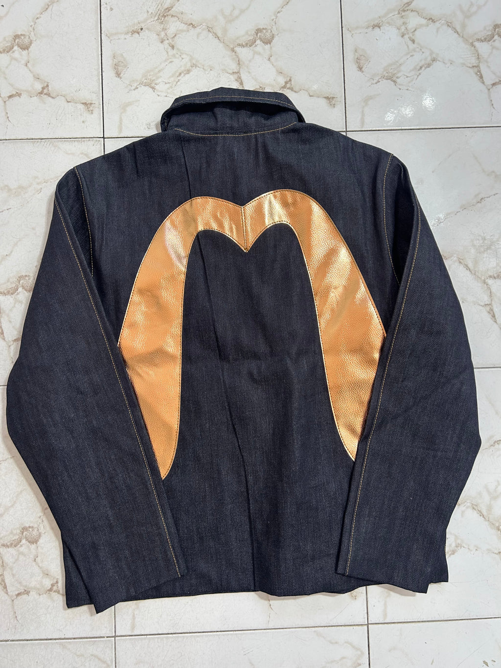 Giacca Denim Rework Evisu con Logo Oro