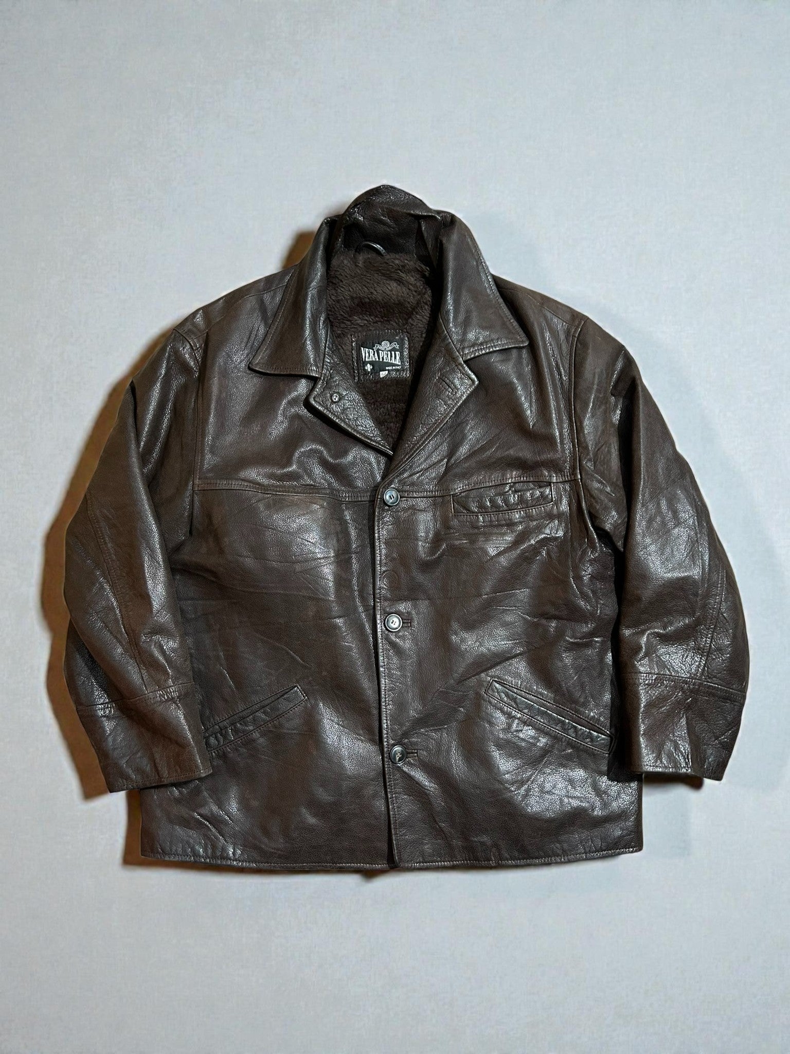 Giacca in Vera Pelle Marrone Uomo Taglia 54 – Interno Imbottito Made in Italy